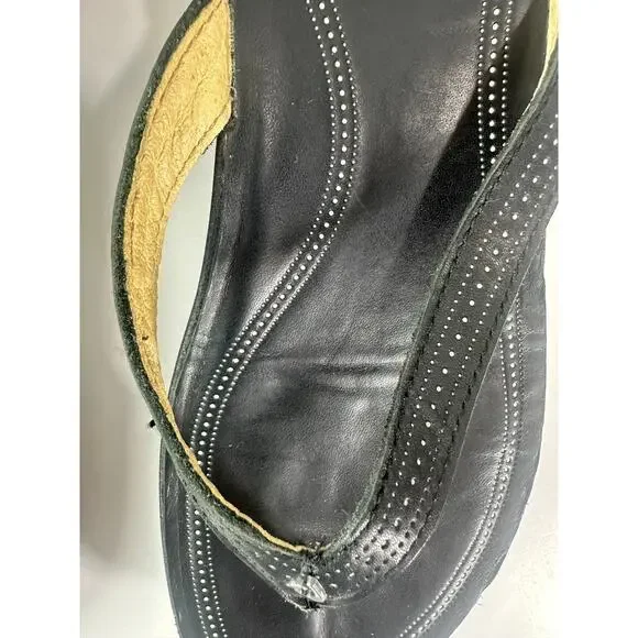 Olukai Ola Full Grain Leather Flip Flops Black Slides Women's Size 10 Sandals - Picture 3 of 14